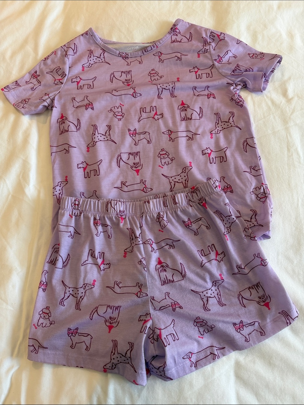 Cat & Jack Lavender Short Pajama Set with Pink Dog Accents